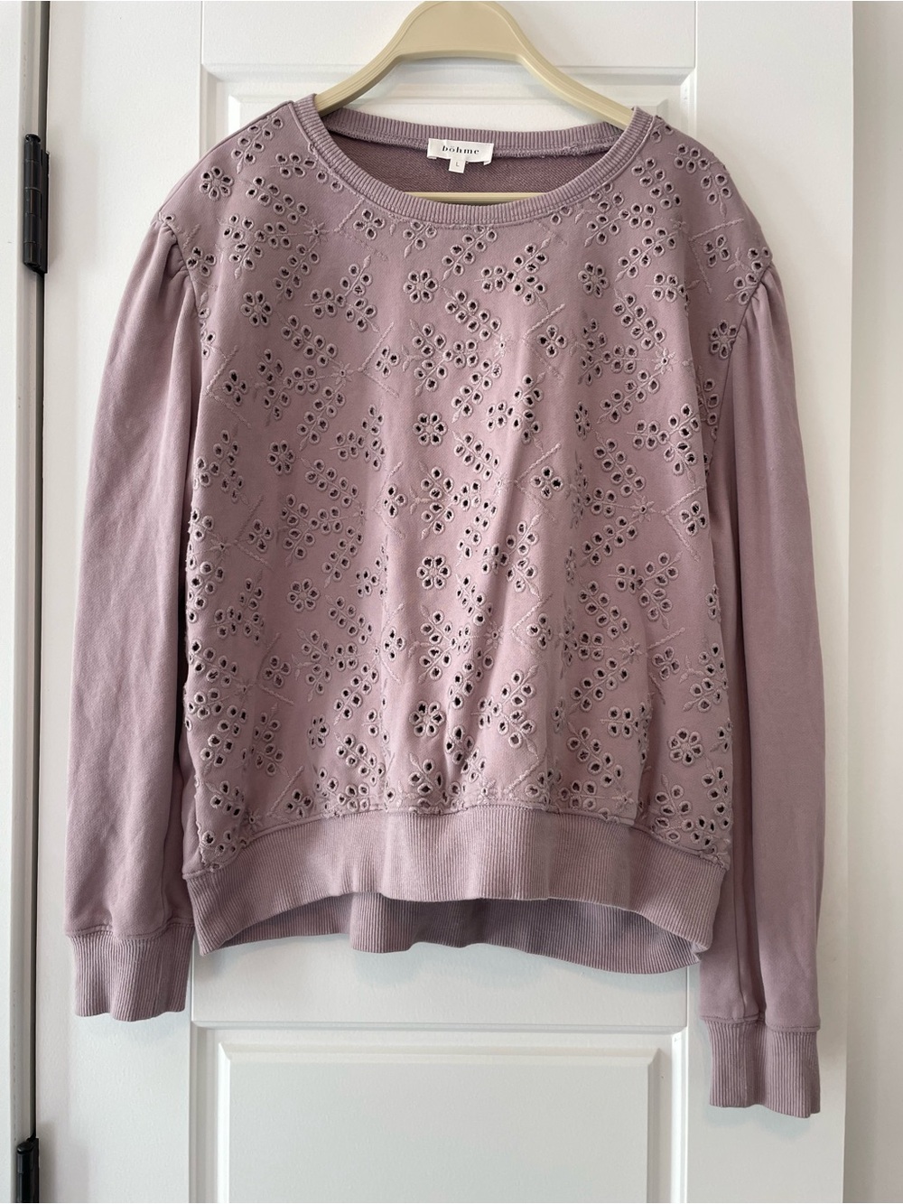 bohme Lavender Eyelet Crewneck Sweatshirt